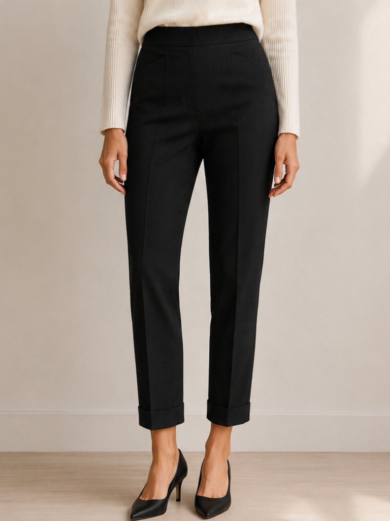 Club Monaco High Waist Slim Straight Ankle Trouser Black Cuffed 6